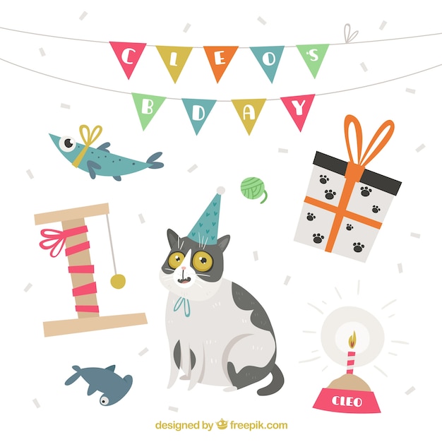 Vector gratuito colección de elementos de cumpleaños en estilo plano