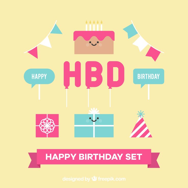 Vector gratuito colección de elementos de cumpleaños en estilo plano