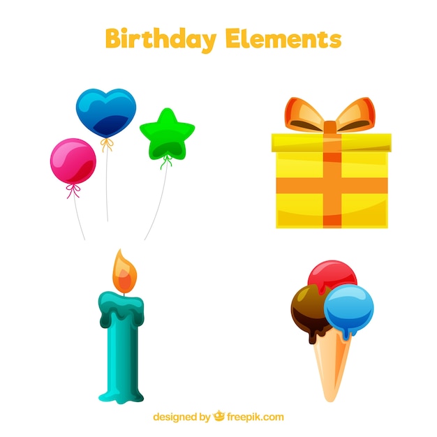 Vector gratuito colección de elementos de cumpleaños en estilo plano