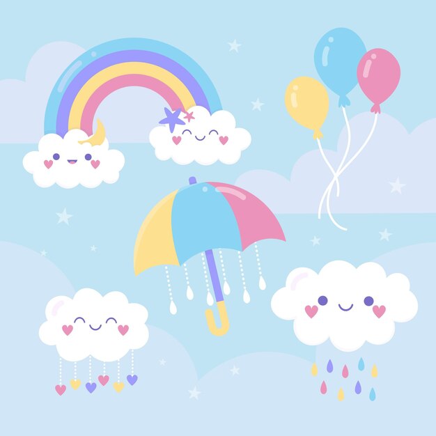 Colección de elementos de decoración chuva de amor dibujados a mano