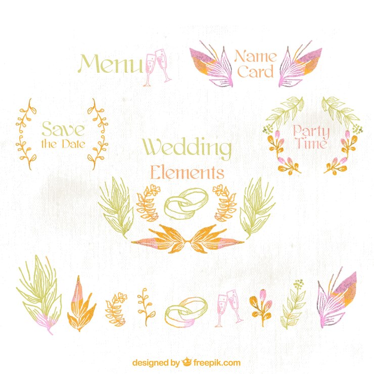 Vector gratuito colección de elementos decorativos de boda dibujados a mano