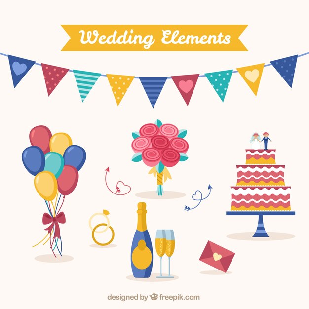 Colección de elementos decorativos de boda