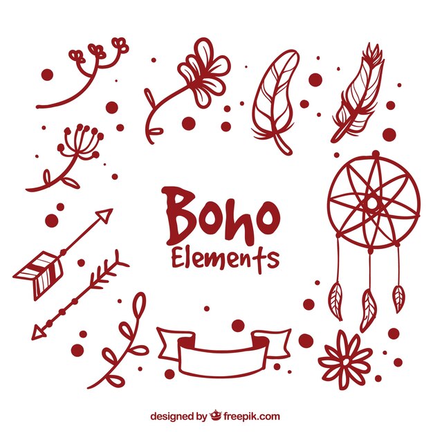 Colección de elementos decorativos boho dibujados a mano