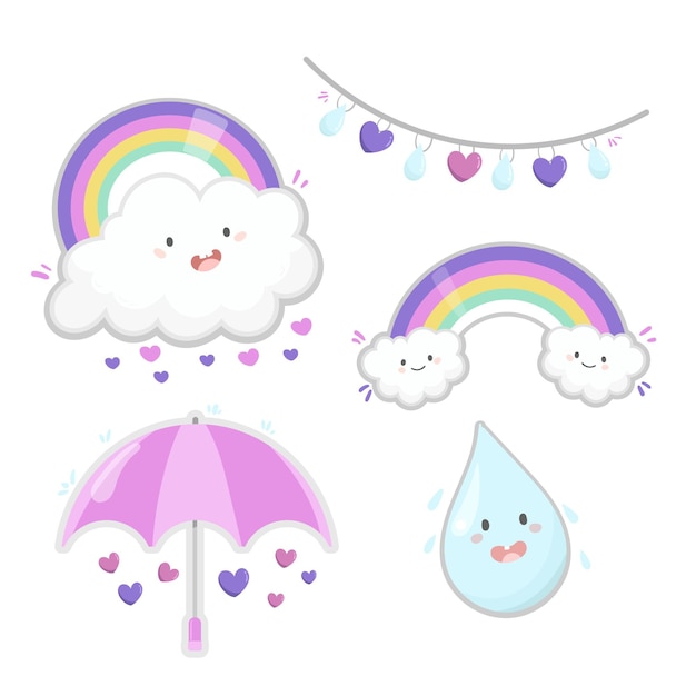 Colección de elementos decorativos chuva de amor dibujados a mano.