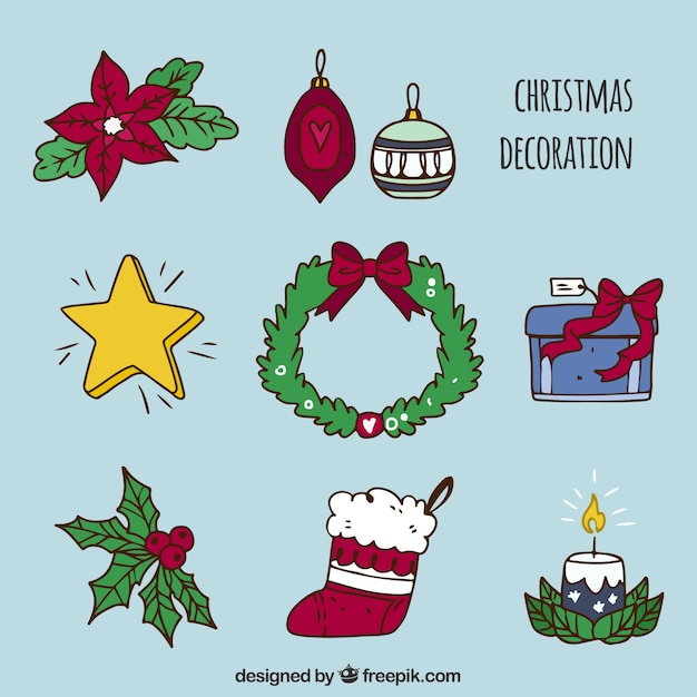Colección de elementos decorativos de navidad dibujados a mano