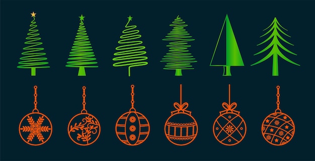 Colección de elementos decorativos navideños en estilo doodle