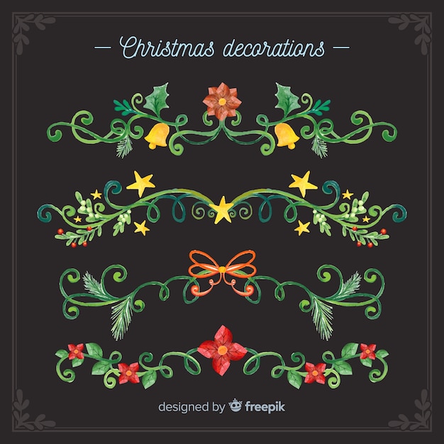 Vector gratuito colección de elementos decorativos navideños con flores en acuarela