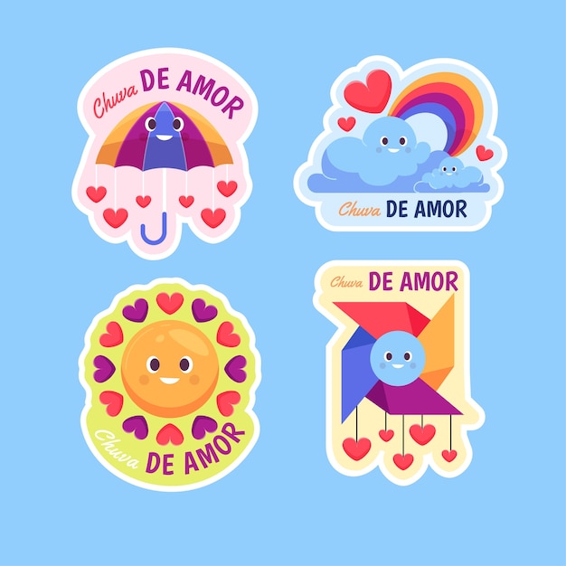 Colección de elementos decorativos planos chuva de amor