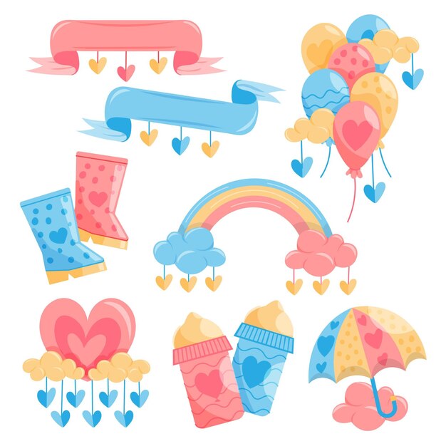 Colección de elementos decorativos planos orgánicos chuva de amor.