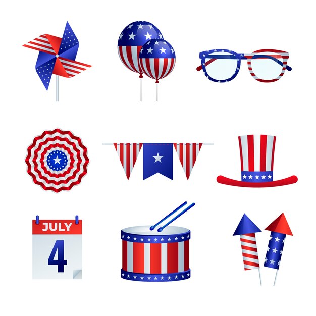 Colección de elementos degradados para la celebración americana del 4 de julio