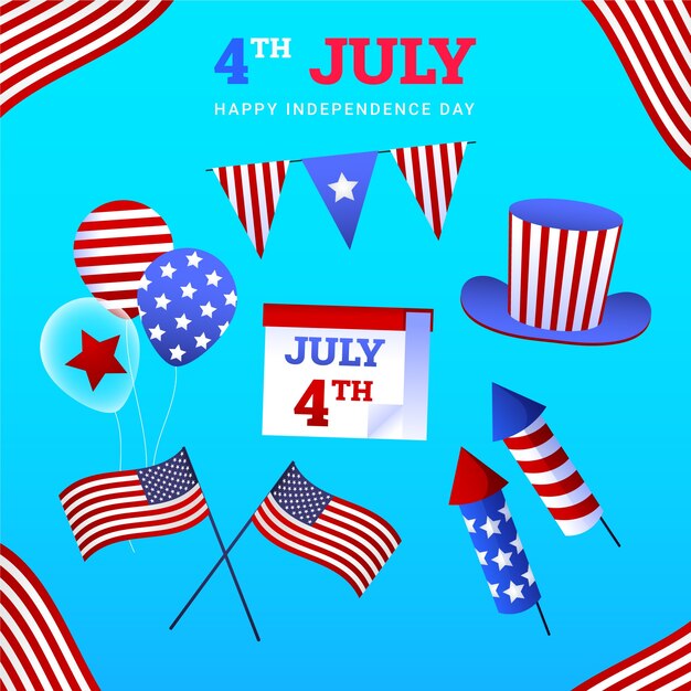 Colección de elementos degradados para la celebración americana del 4 de julio