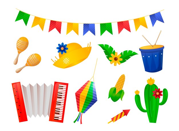 Colección de elementos degradados para la celebración brasileña de festas juninas