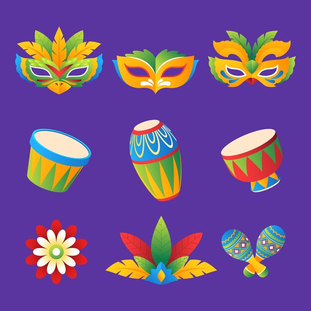 Colección de elementos degradados para la celebración del carnaval brasileño