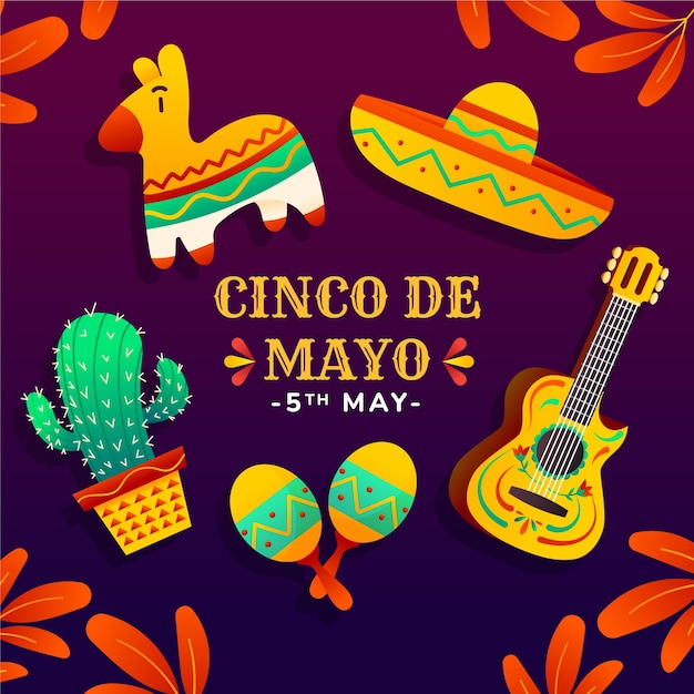 Colección de elementos degradados para la celebración del cinco de mayo.