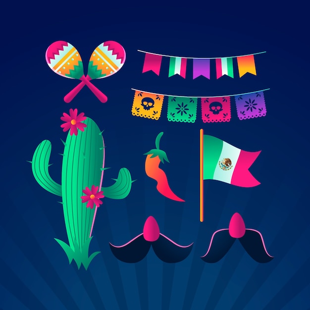 Colección de elementos degradados para la celebración del cinco de mayo.