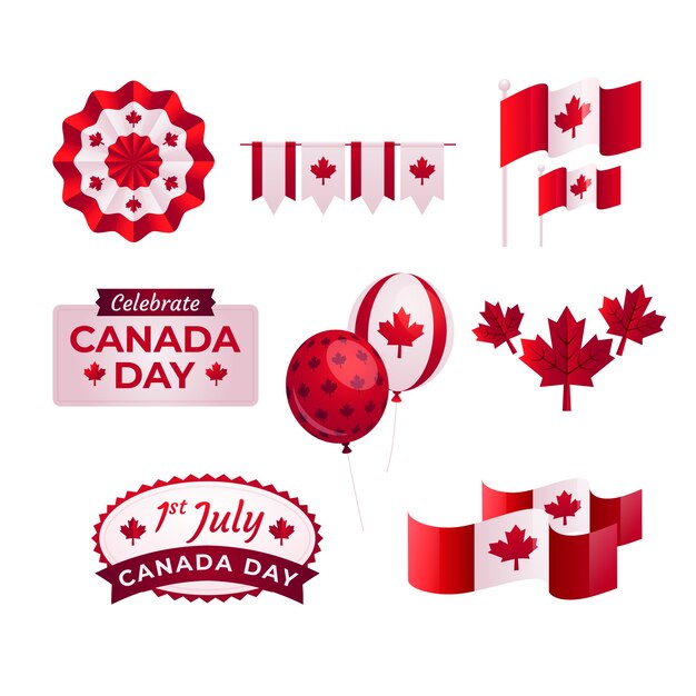 Colección de elementos degradados para la celebración del día de canadá