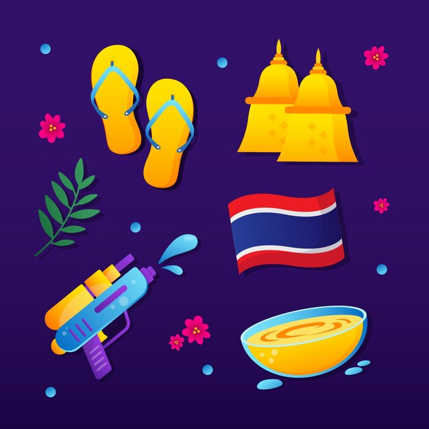 Colección de elementos degradados para la celebración del festival del agua songkran
