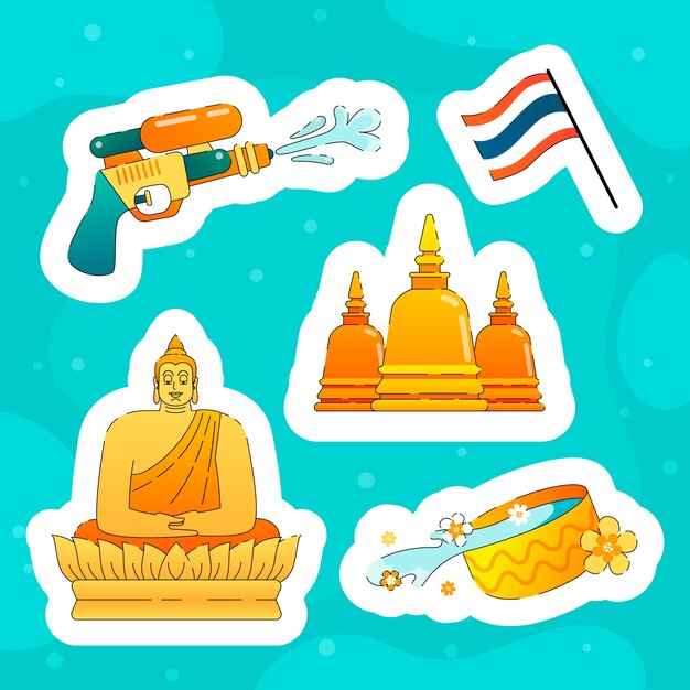 Colección de elementos degradados para la celebración del festival del agua songkran