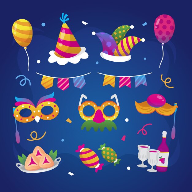 Colección de elementos degradados para la celebración navideña de purim