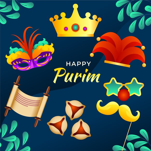 Colección de elementos degradados para la celebración navideña de purim