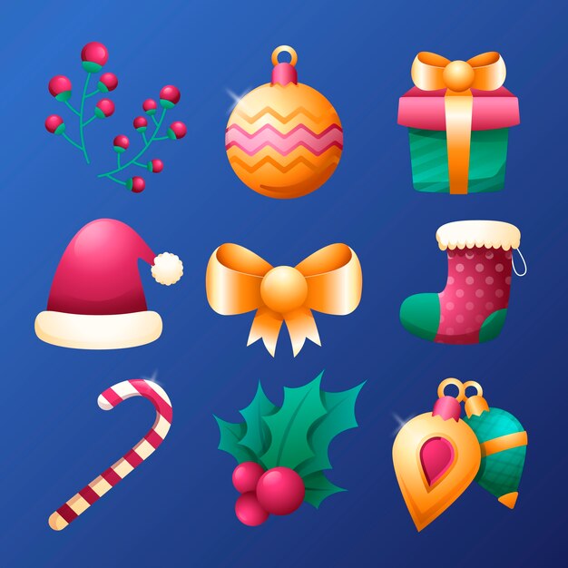 Colección de elementos degradados para la celebración de la temporada navideña.