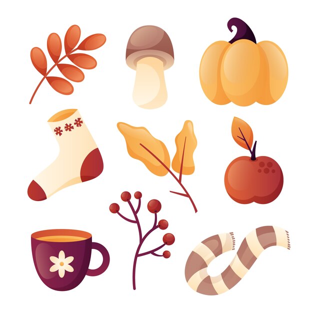 Colección de elementos degradados para la celebración de la temporada de otoño