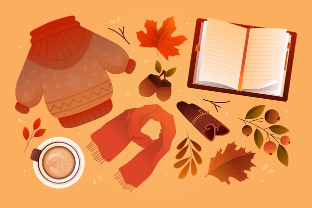 Colección de elementos degradados para la celebración de la temporada de otoño