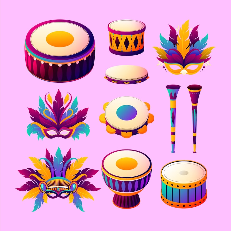 Vector gratuito colección de elementos degradados para la fiesta de carnaval