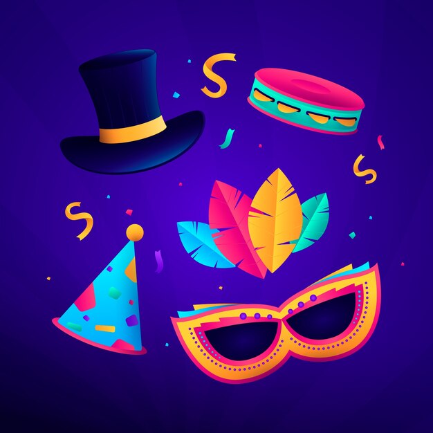 Colección de elementos degradados para la fiesta de carnaval
