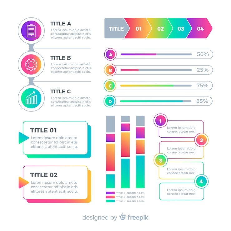 Vector gratuito colección elementos degradados infografía