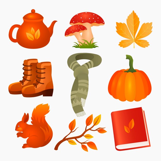 Colección de elementos degradados de otoño