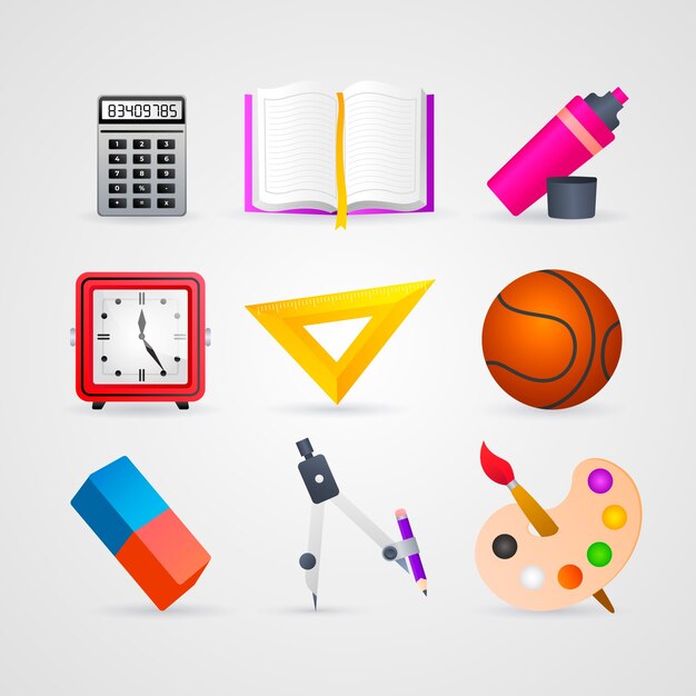 Colección de elementos degradados de regreso a la escuela