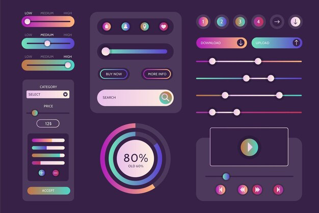 Colección de elementos degradados ui / ux
