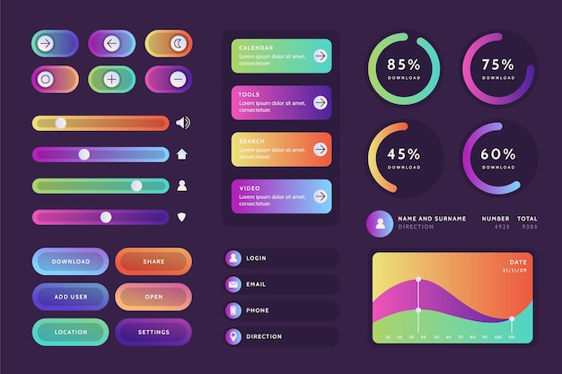 Vector gratuito colección de elementos degradados ui / ux