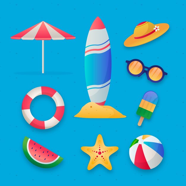 Colección de elementos degradados de verano