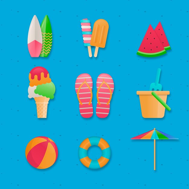 Colección de elementos degradados de verano