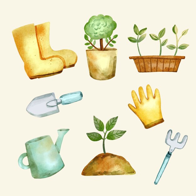 Colección de elementos del día del árbol en acuarela