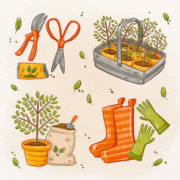 Colección de elementos del día del árbol en acuarela