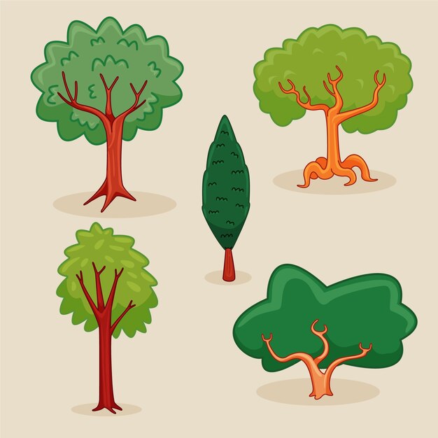 Colección de elementos del día del árbol dibujados a mano