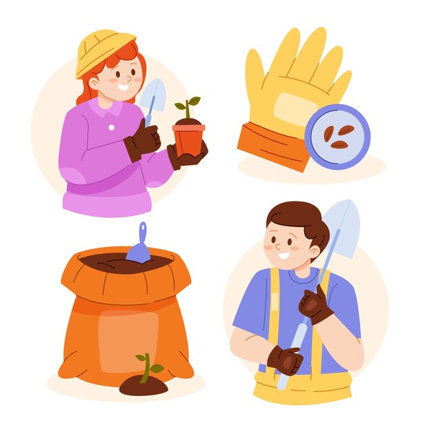 Colección de elementos del día del árbol planos dibujados a mano