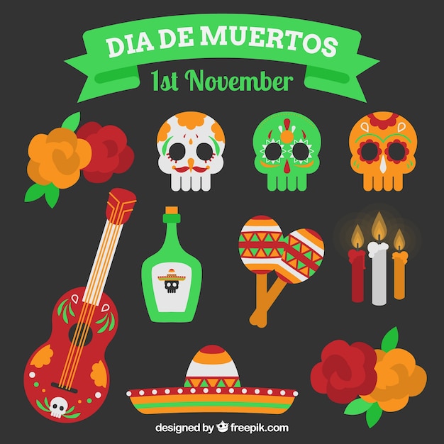 Colección de elementos del día de los muertos