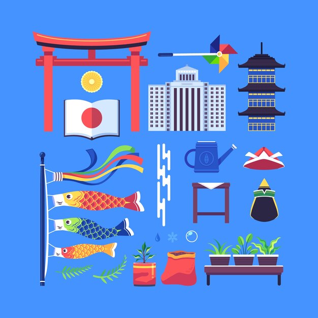 colección de elementos del día de los niños planos de Japón