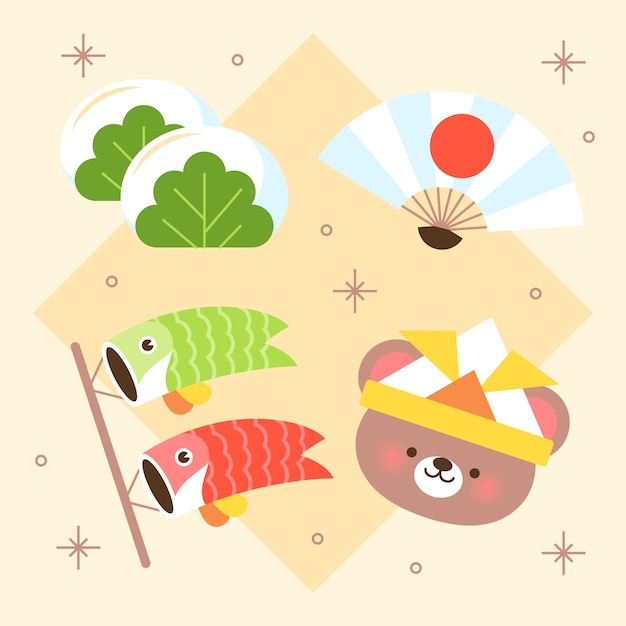 colección de elementos del día de los niños planos de Japón