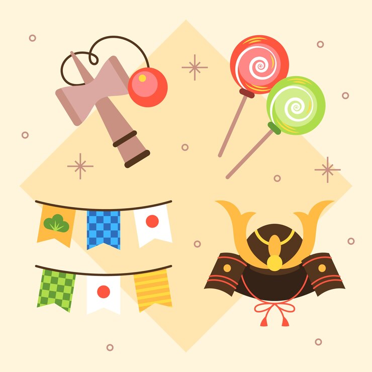 Vector gratuito colección de elementos del día de los niños planos de japón