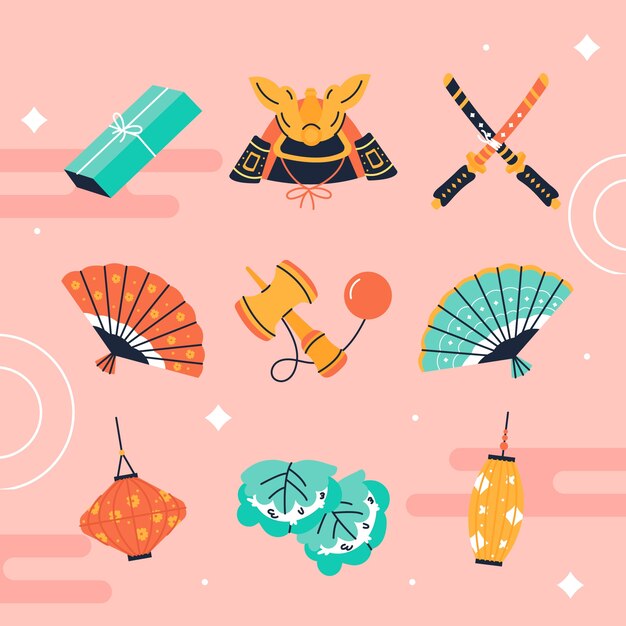 colección de elementos del día de los niños planos de Japón