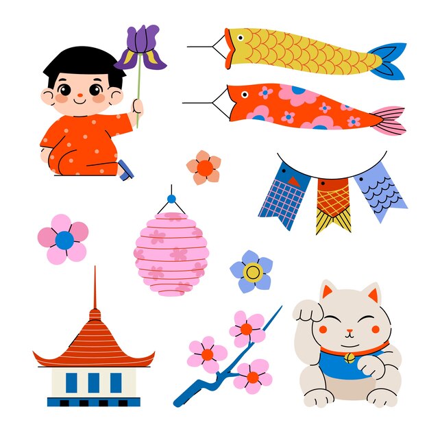 colección de elementos del día de los niños planos de Japón