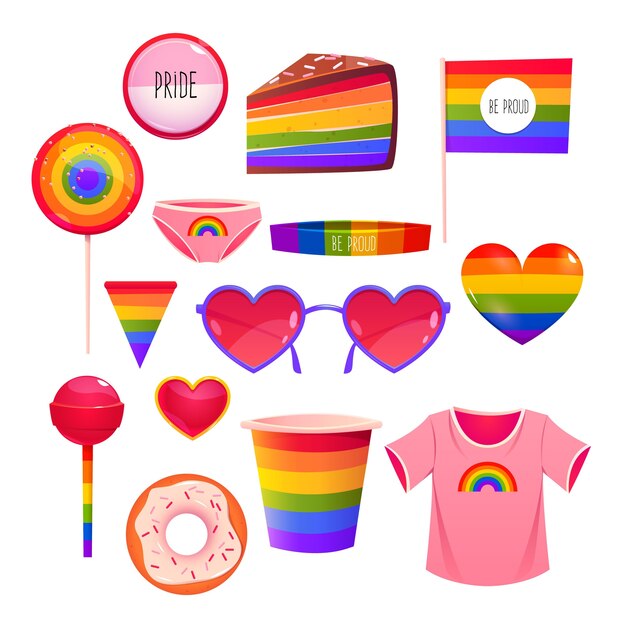 Colección de elementos del día del orgullo de dibujos animados