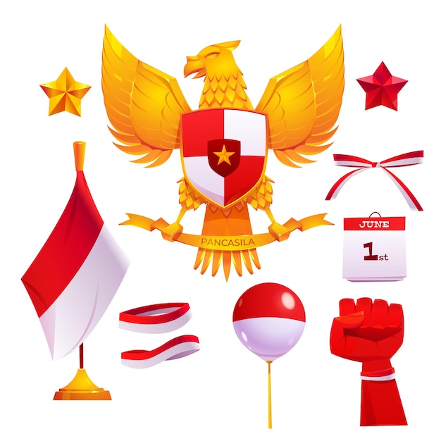 Vector gratuito colección de elementos del día de pancasila de dibujos animados