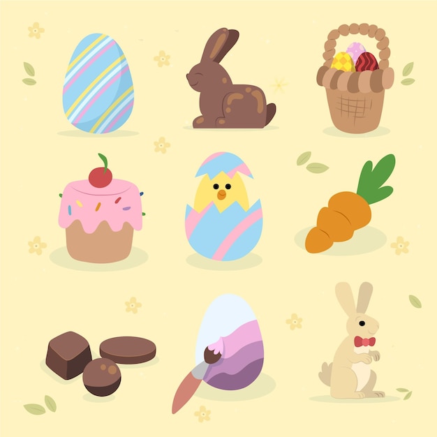 Colección de elementos del día de pascua