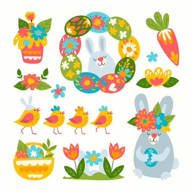 Colección de elementos del día de pascua